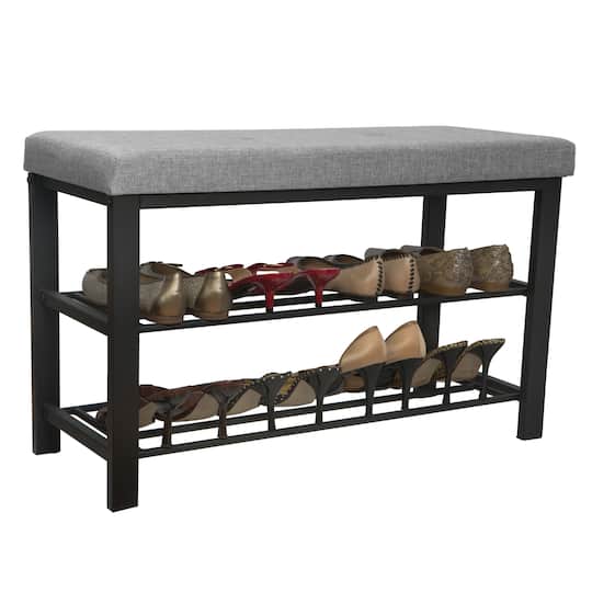 Simplify Gray Entryway Bench with Shoe Storage